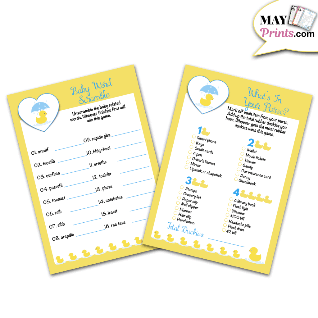 Printable Rubber Ducky Baby Shower Games